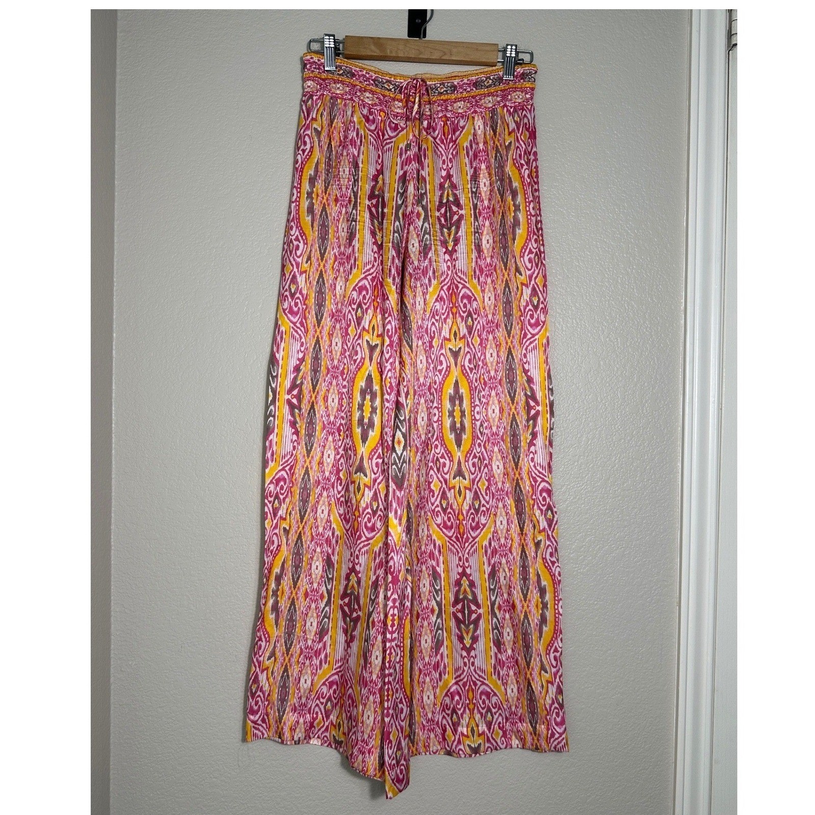 Hale Bob Wide Leg Silk Blend Palazzo Pants Small Paisley Ikat Resort Boho Beach