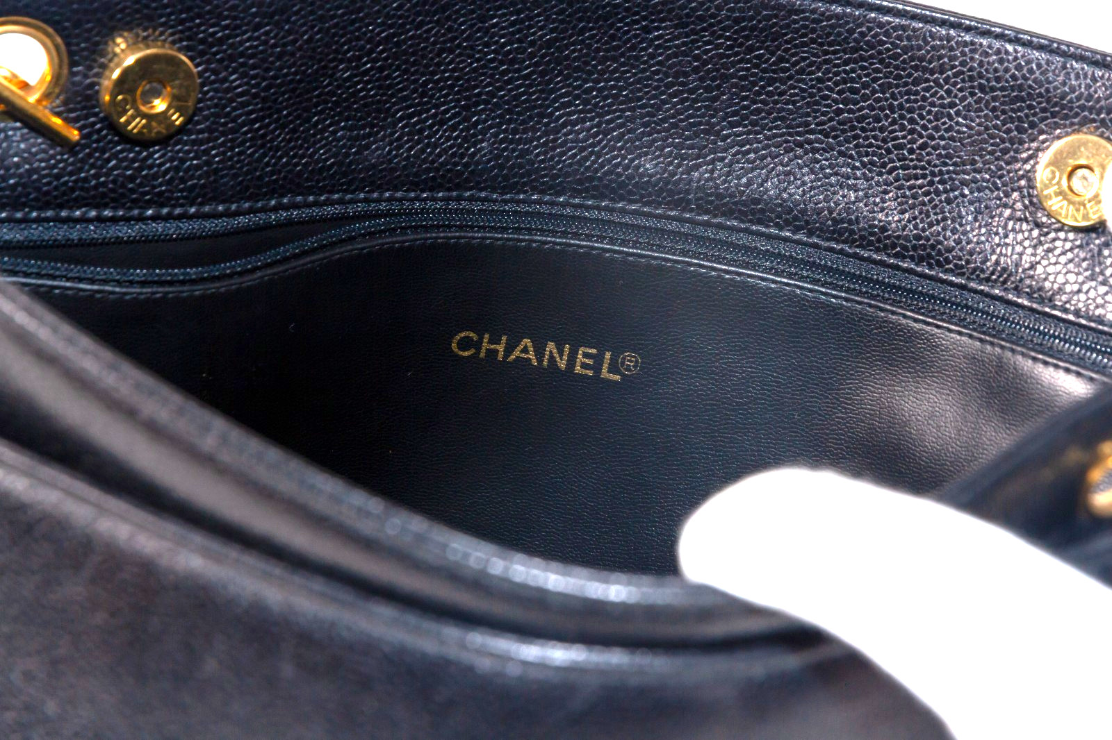 CHANEL Coco Mark Caviarskin Chain Shoulder Tote Bag USED 【Condition Rating SA】