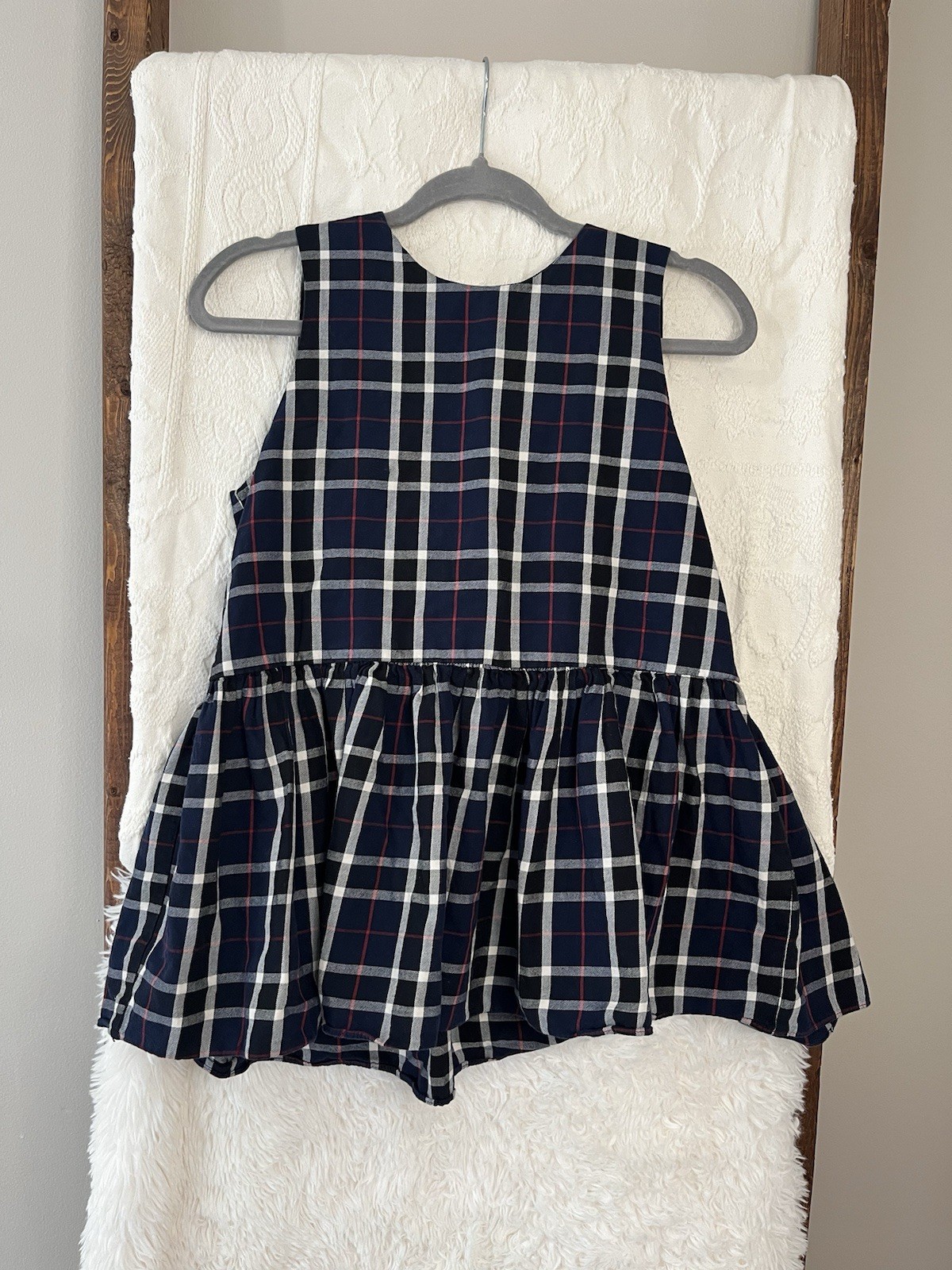 Zara Navy Plaid Peplum Sleeveless Top – Women’s Small