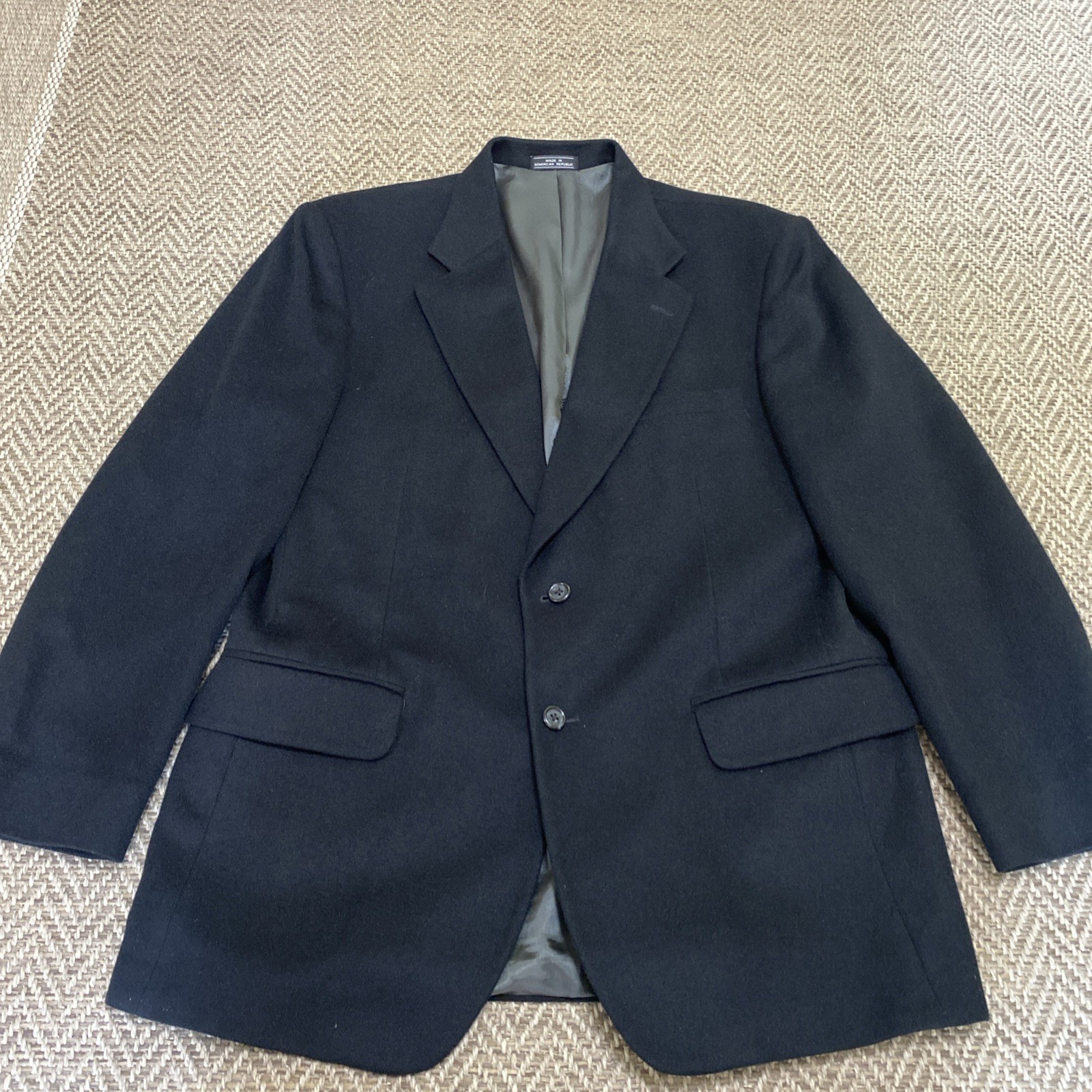 Club Room Blazer Mens 42R Black Camel Hair Sport Coat Suit Jacket Flaw