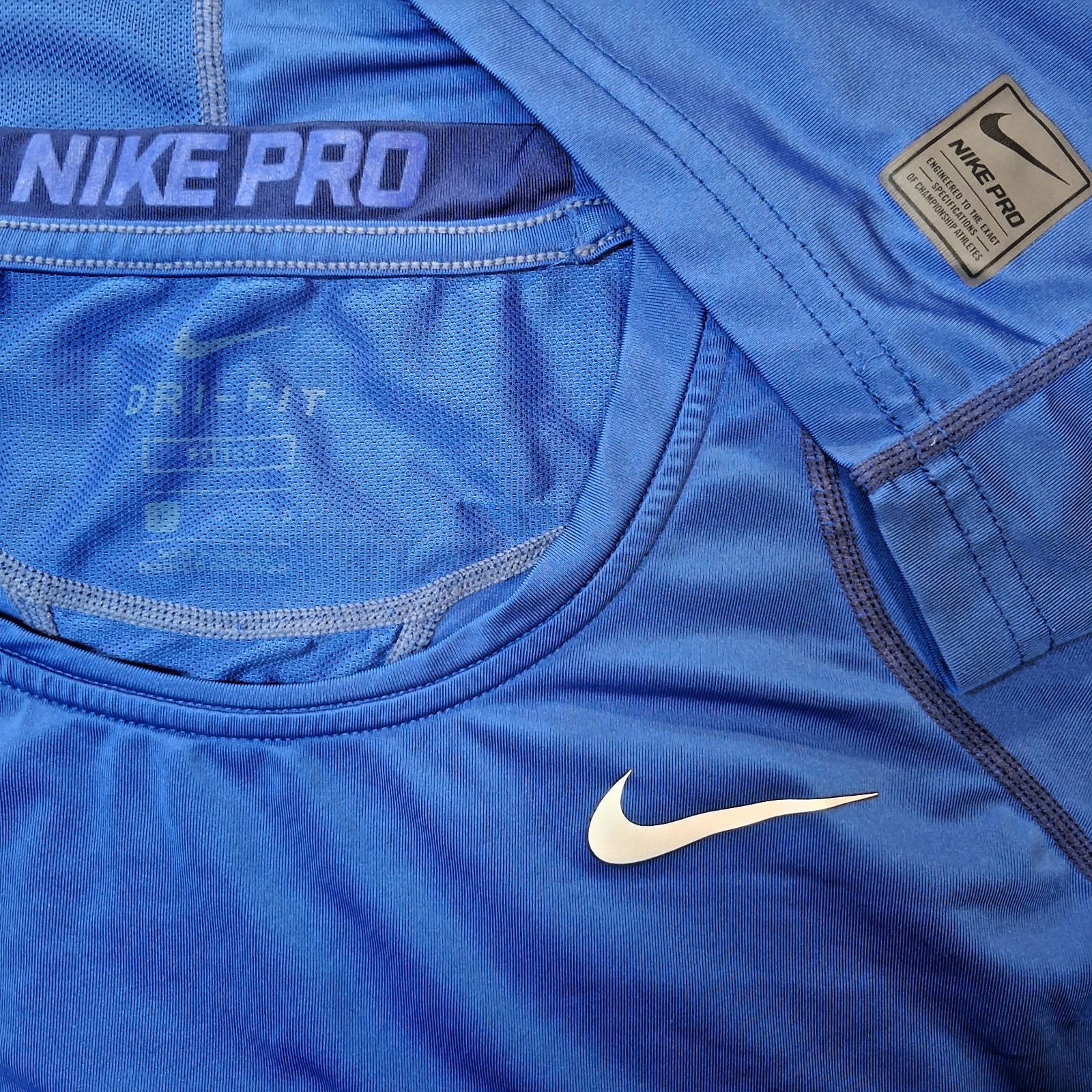 nike pro fitted dri fit tee shirt mens large blue poly spandex blend