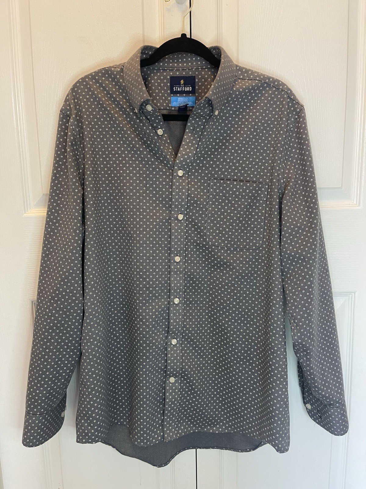 Stafford Mens Dress Shirt – L 16-16.5/34-35 Gray Pattered Regular Fit Cool Max