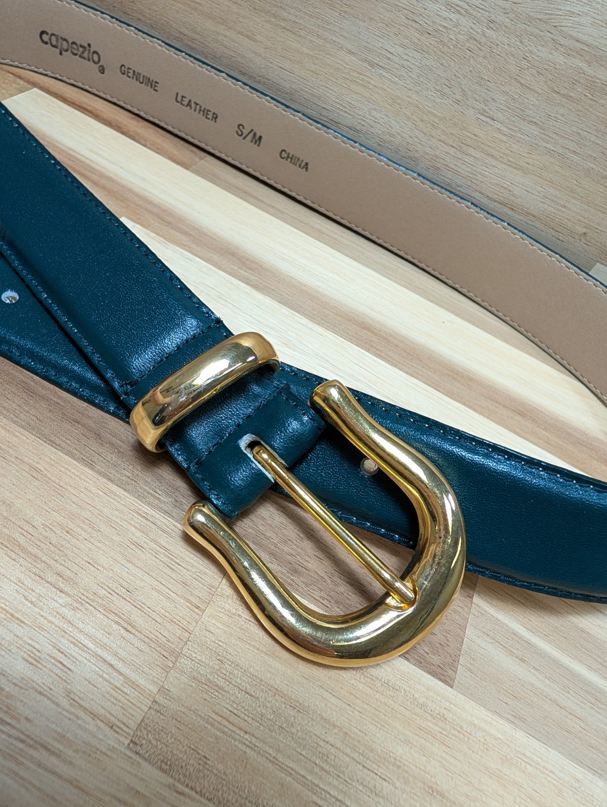 Capezio Genuine Leather Dark Teal Green Belt Gold Buckle S/M