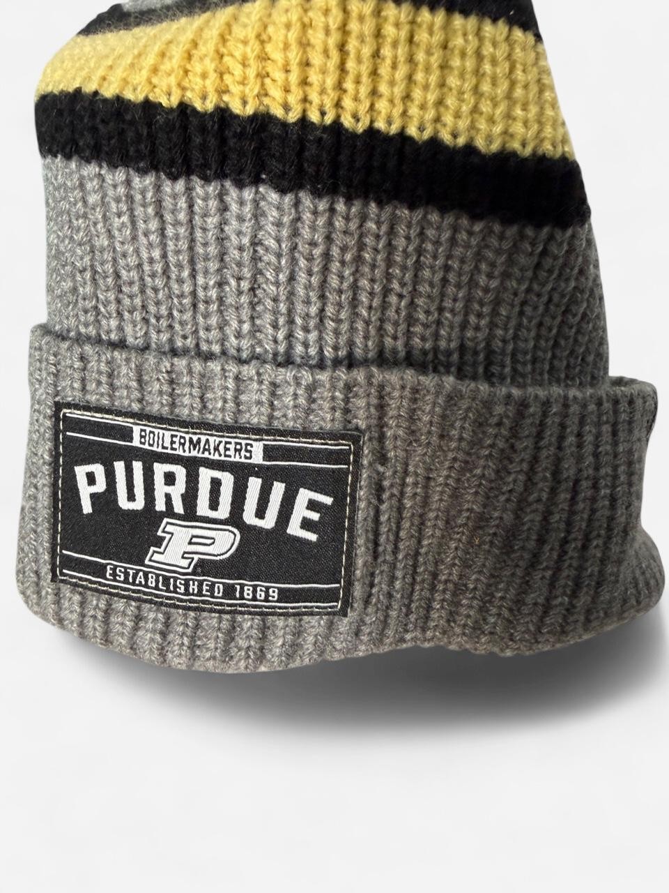 47 Brand Purdue Boilermakers Grey Knit Beanie Hat NCAA Cuffed Stripe