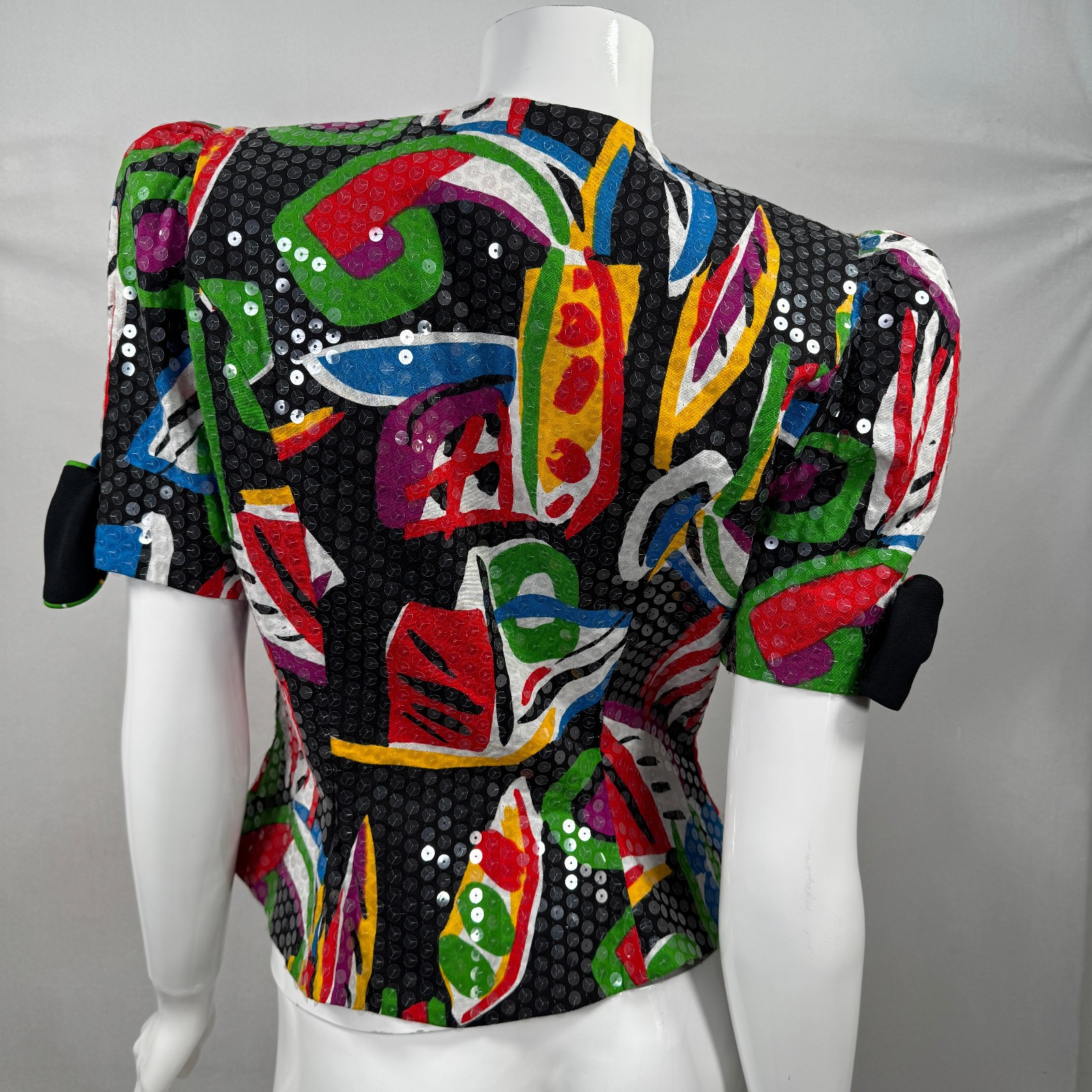 Saks Fifth Avenue Colorful Jacket Sequins Buttons 100% Cotton Fashion, Size 6