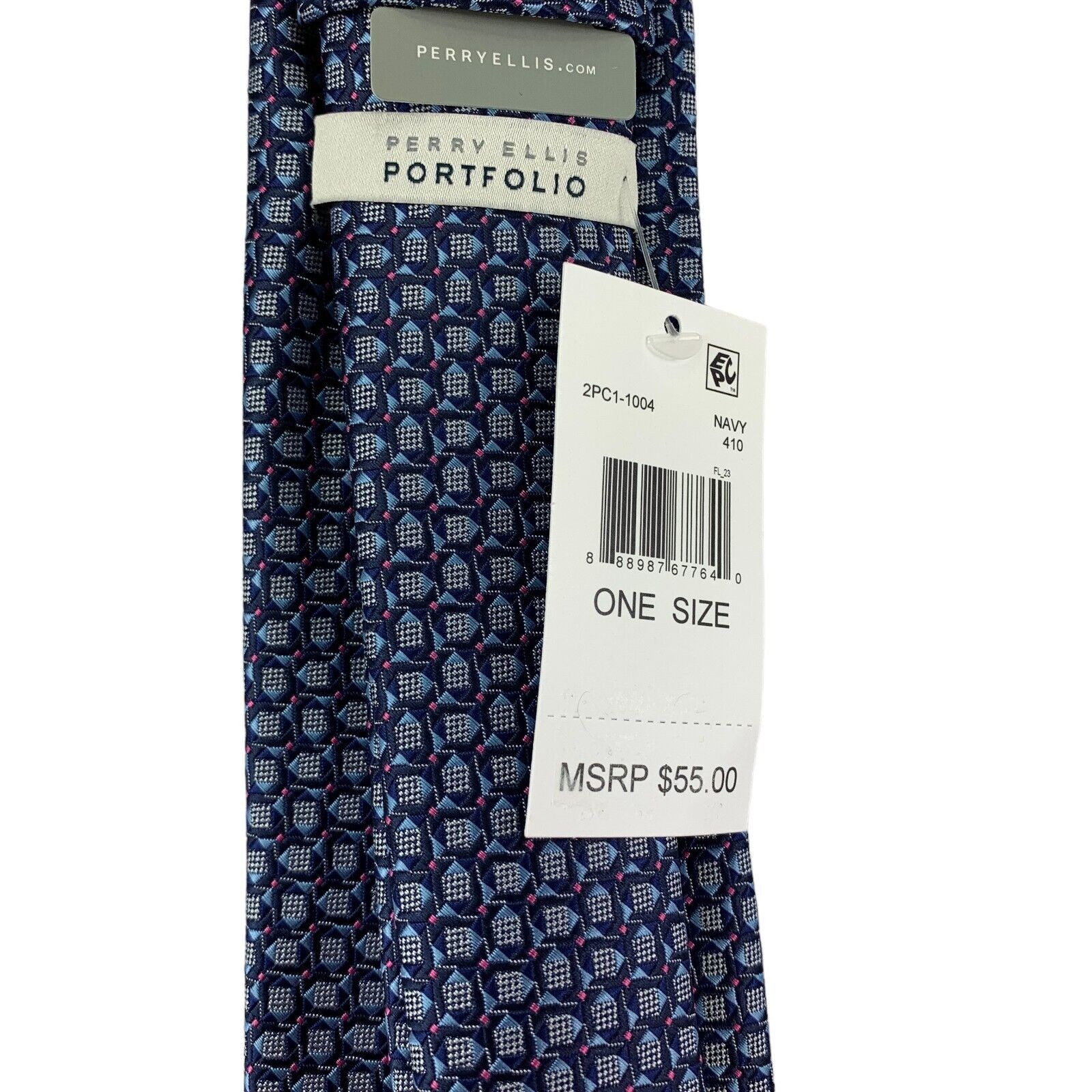 Perry Ellis Mens Cavert Geo Print Neck Tie Blue Pink 3 1/8″