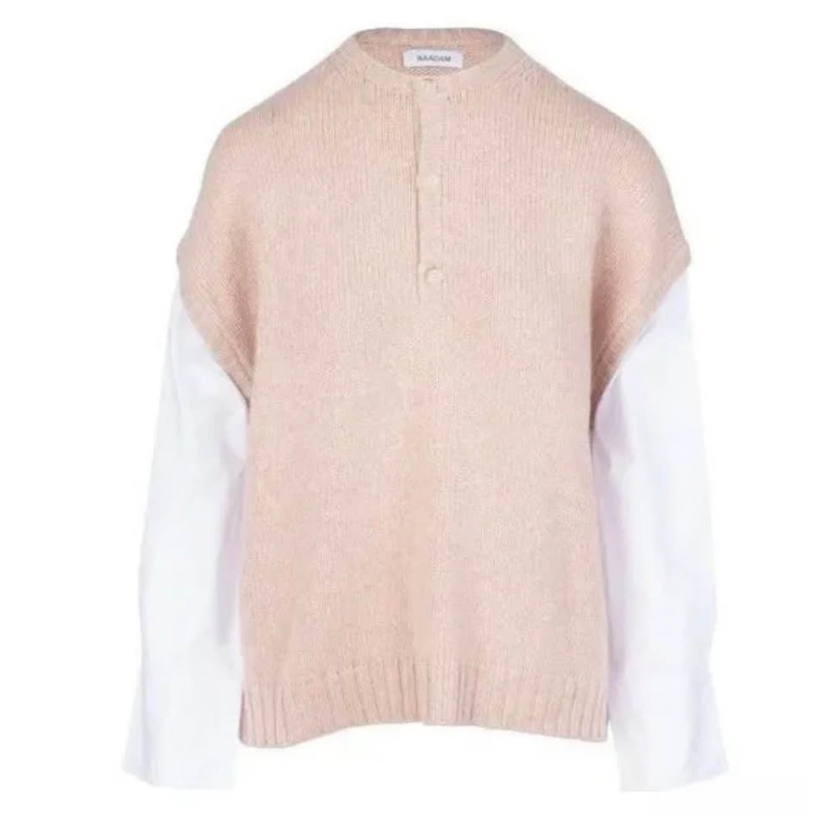 Naadam Cotton/Cashmere Blend Blush Mixed Media Henley Knit Sweater