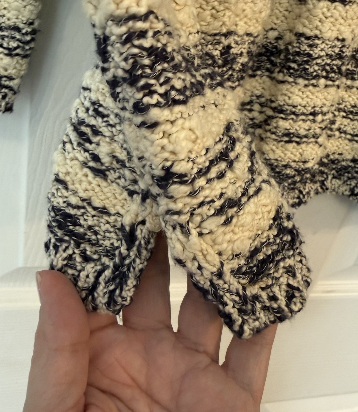 J Jill Chunky Knit Sweater Women’s XL Cream Navy Long Sleeve Stretch Soft Warm