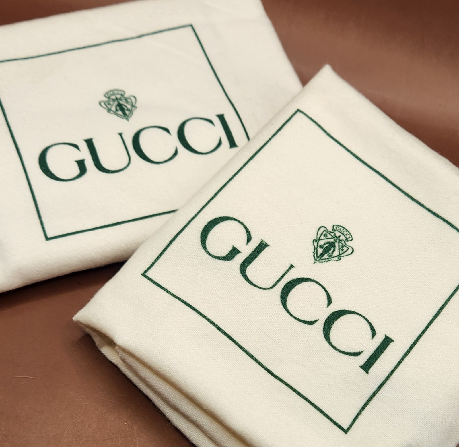 Pair Gucci White Cotton Dust Bags Logo Drawstring 15.75×13 & 14×12.75 NEW