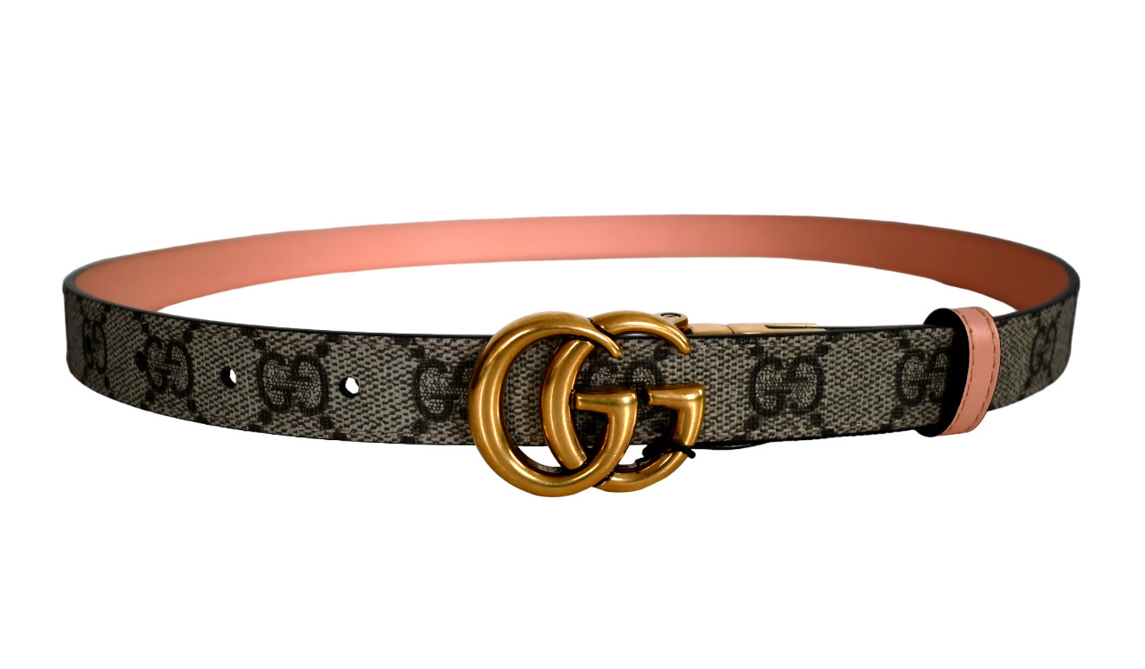 🆕️Auth GUCCI Beige Ebony Peach GG MARMONT REVERSIBLE Women’s Belt IT-80 US-32