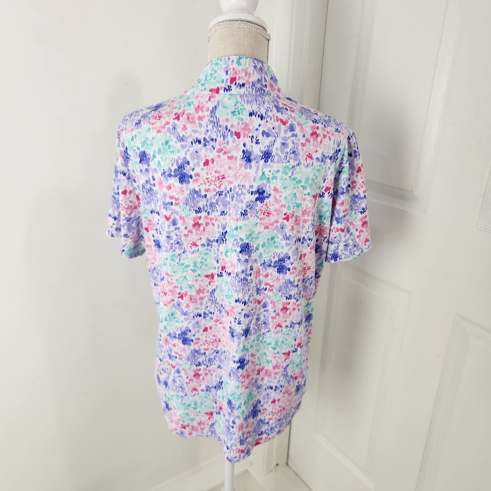 Ibkul Top Womens XL Blue Watercolor Floral 1/4 Zip Golf Tennis Sporty Vacation