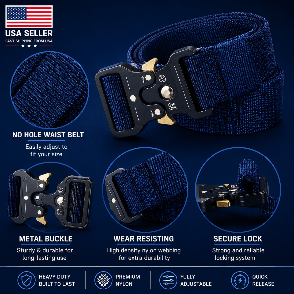 Tactical Belt Military Nylon Web Belt Quick Release Metal Buckle Heavy Duty