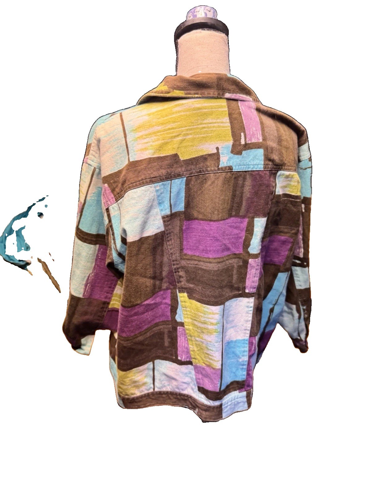 Vintage Color block Purple brown Structured Button Jacket Retro Artsy Boho sz 1X