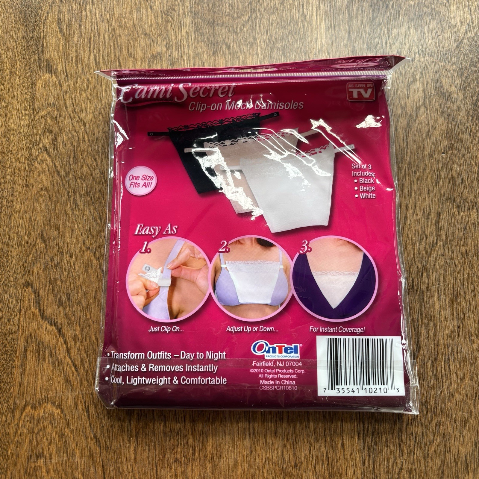 Cami Secret As Seen On TV Clip On Mock Camisoles Set Of 3 Black/Beige/White NIP
