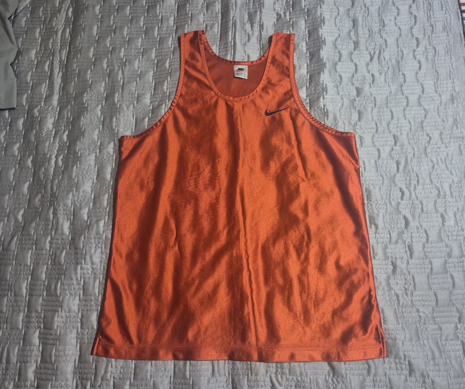 Vintage 90s Nike Basketball Jersey Tank Top Large Satin Orange Silky Shiny