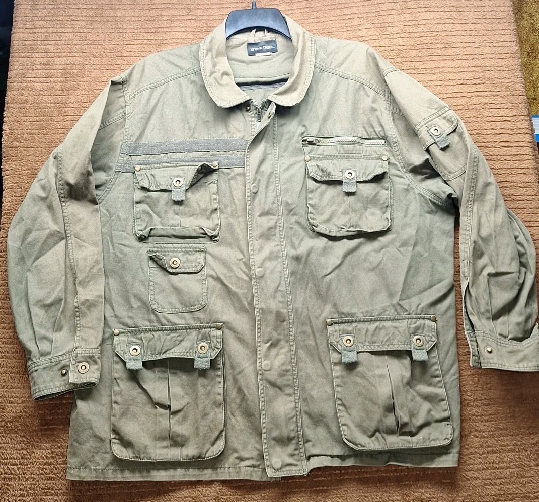 Stone Creek Military Style Olive Green Field Jacket – Size XL Distressed