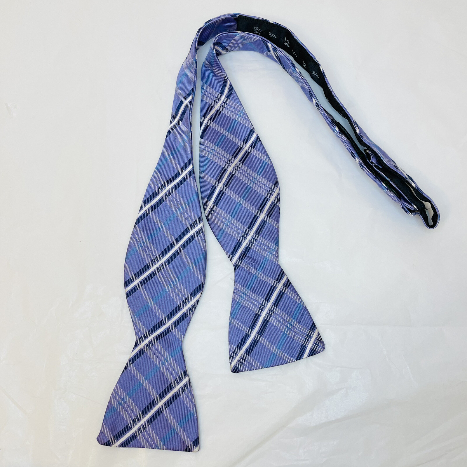 Haspel Silk Purple and White Plaid Bowtie Adjustable from 13.5 In to 18.5 In