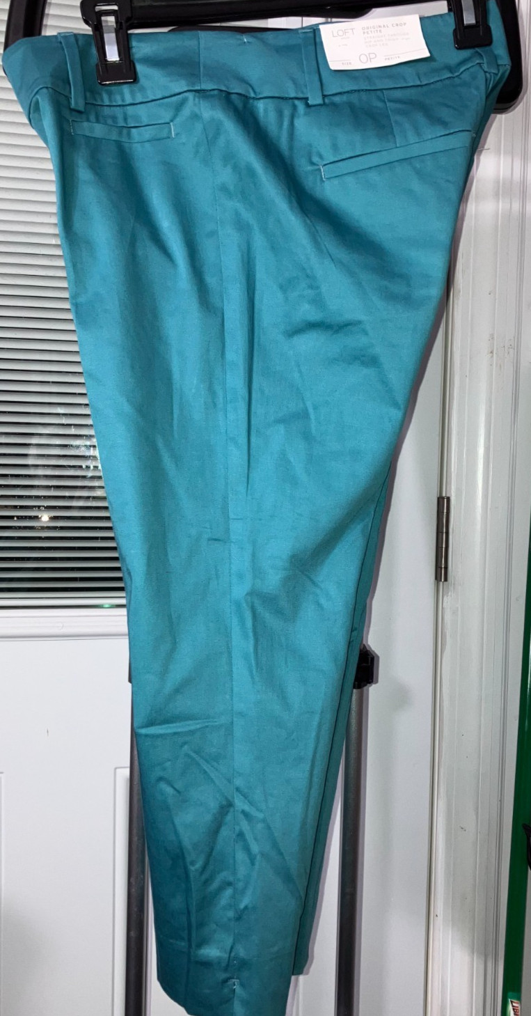 $54 NWT LOFT SZ 0P TEAL ZIP CAPRI PANTS 97% COTTON 3% SPANDEX 4 POCKETS #MA3