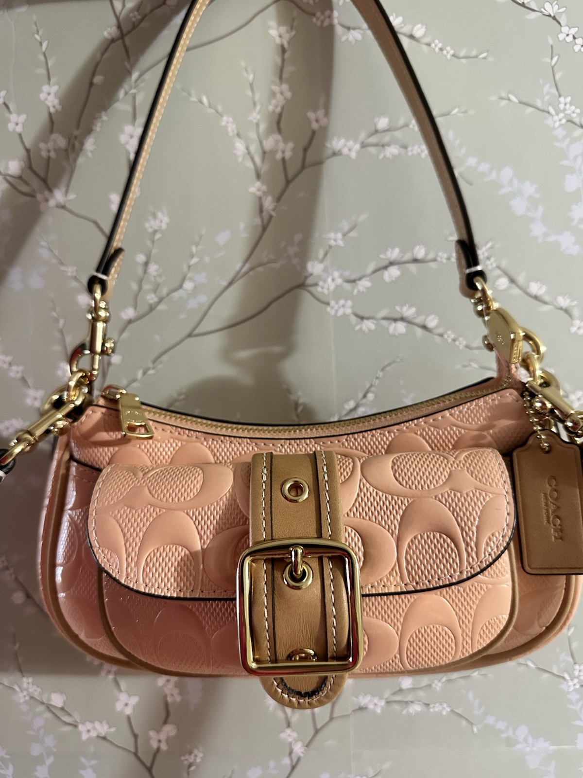 NWT Coach Ashton Mini Shoulder Bag In Signature Leather Faded Blush/Gold CEN11