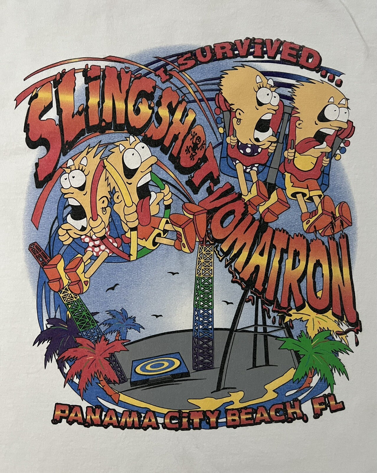 Panama City Beach FL Slingshot Vomitron Large 21” X 27” Double-Sided Graphic Tee