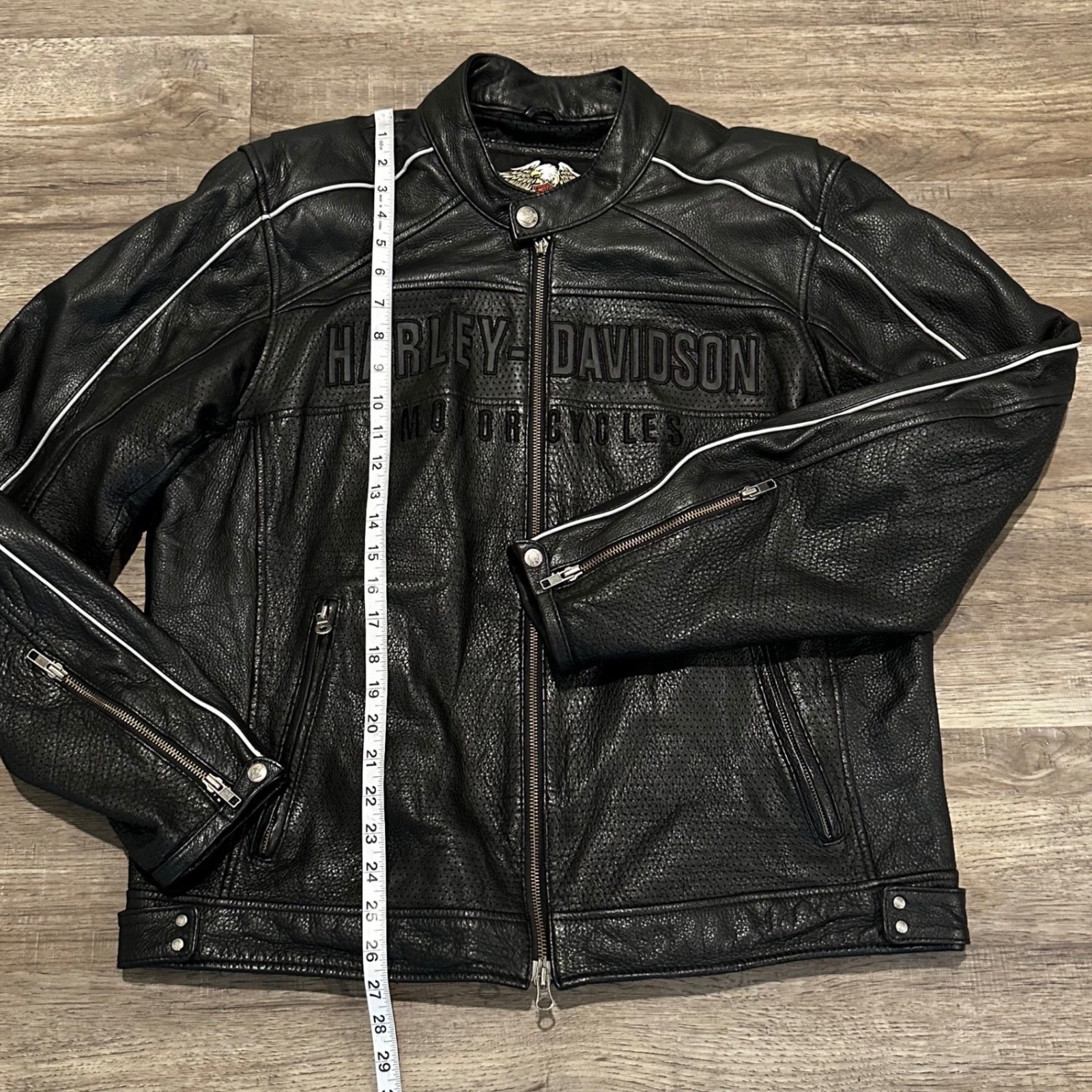 Harley-Davidson Men Genuine Leather Perforated Motorcycle Riding Jacket Black