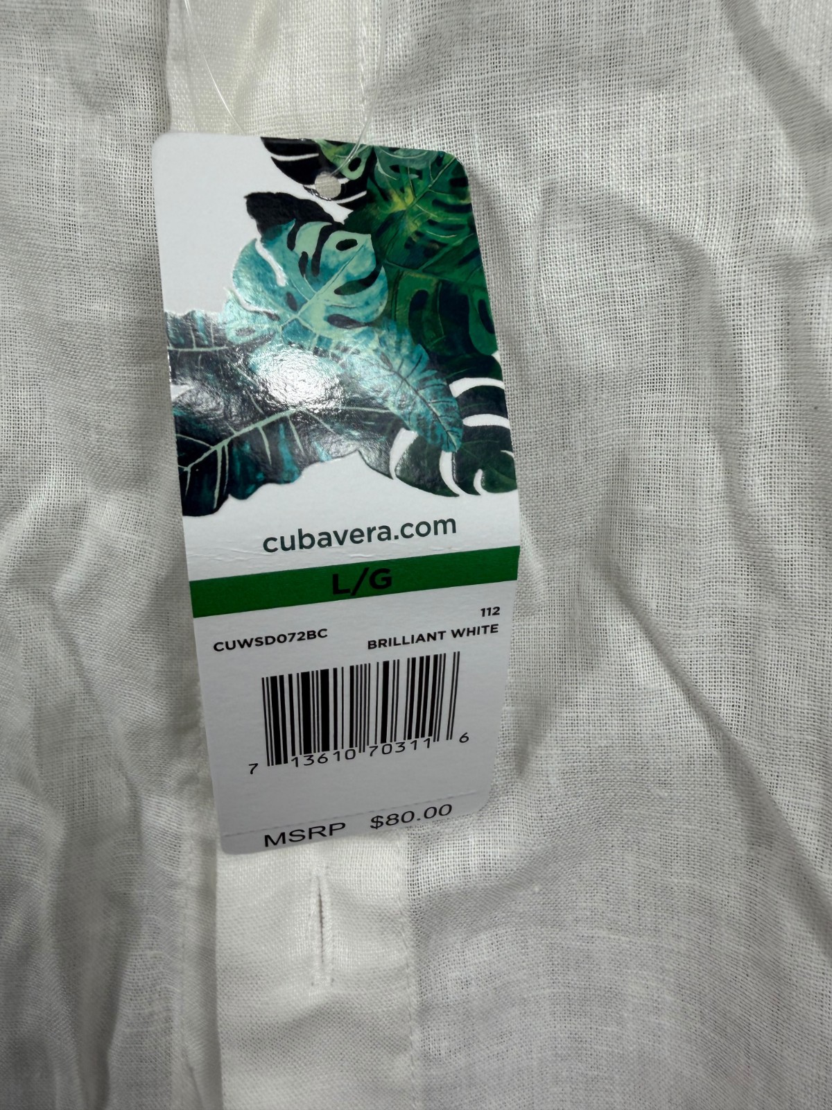 Cubavera Linen Blend Button Front Shirt Mens Size L Brilliant White NEW