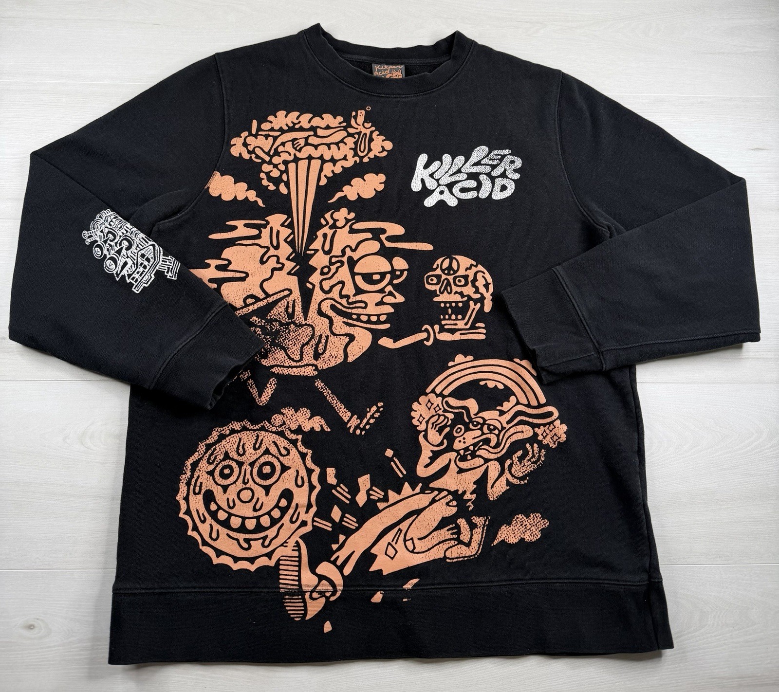 Killer Acid Crewneck Sweatshirt Black Psychedelic Trippy Graphic Print Mens L