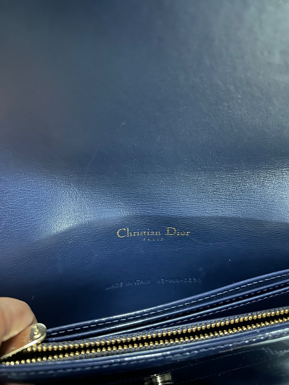 Christian Dior Lady Dior Cannage Patent Leather WOC Chain Bag Navy Blue