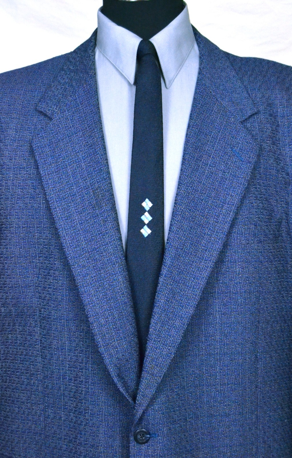 Vintage Royal Blue Wave Jacket with Big Shoulder Pads (Size 48R) By Jhane Barnes