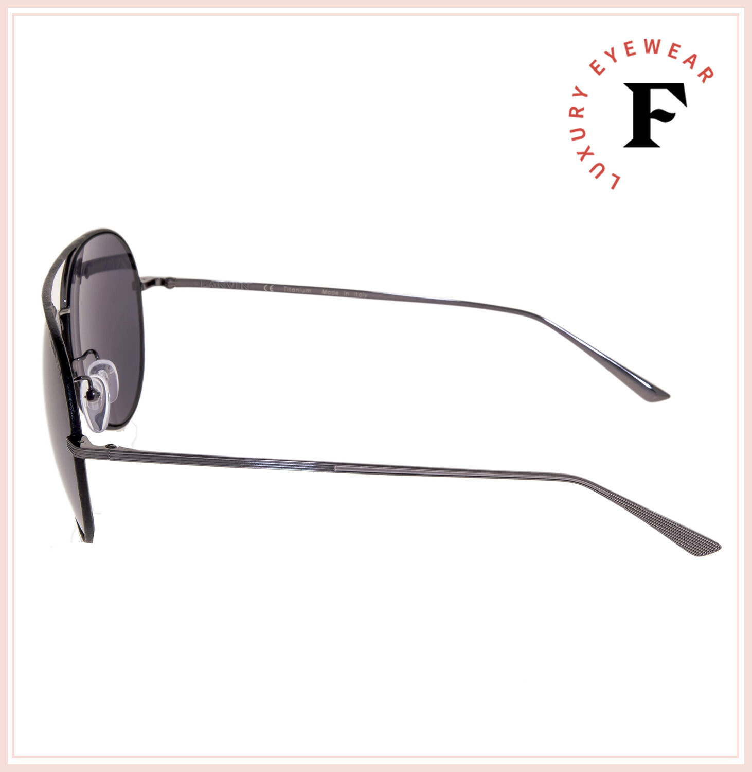 LANVIN 110 Ruthenium Black Leather Titanium Mirrored Aviator Sunglasses SLN110M