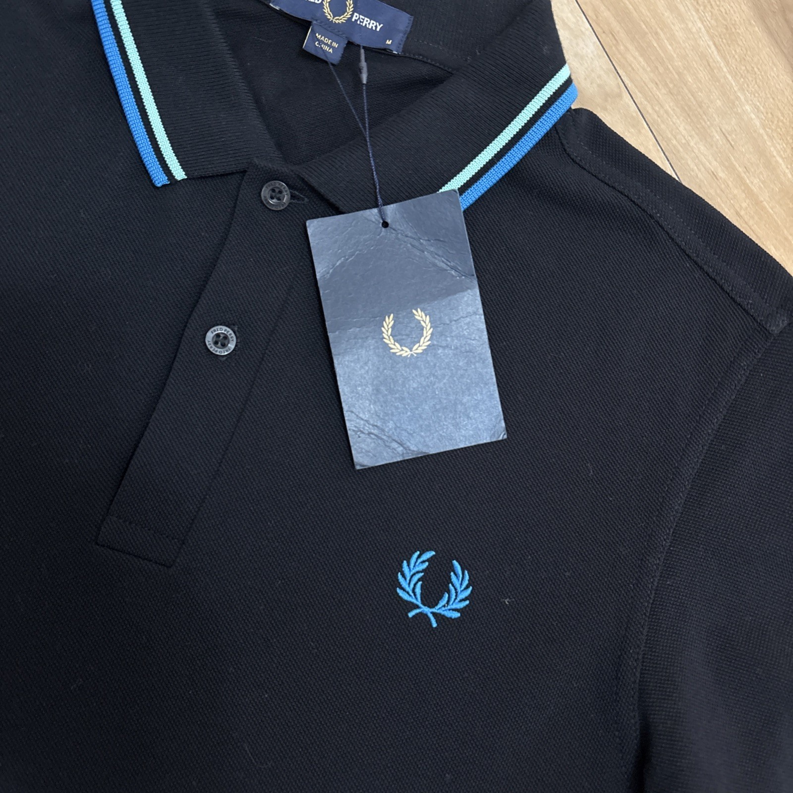 Fred Perry Twin Tipped Polo Shirt Mens Medium Black Blue M3600 Mod 60s Ska BNWT