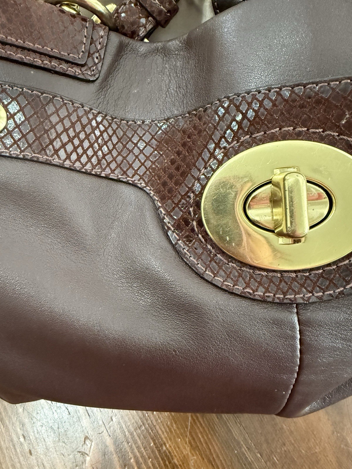 coach penelope Leather Carryall Snakeskin Accent Turn lock Bag F16531 No Hangtag