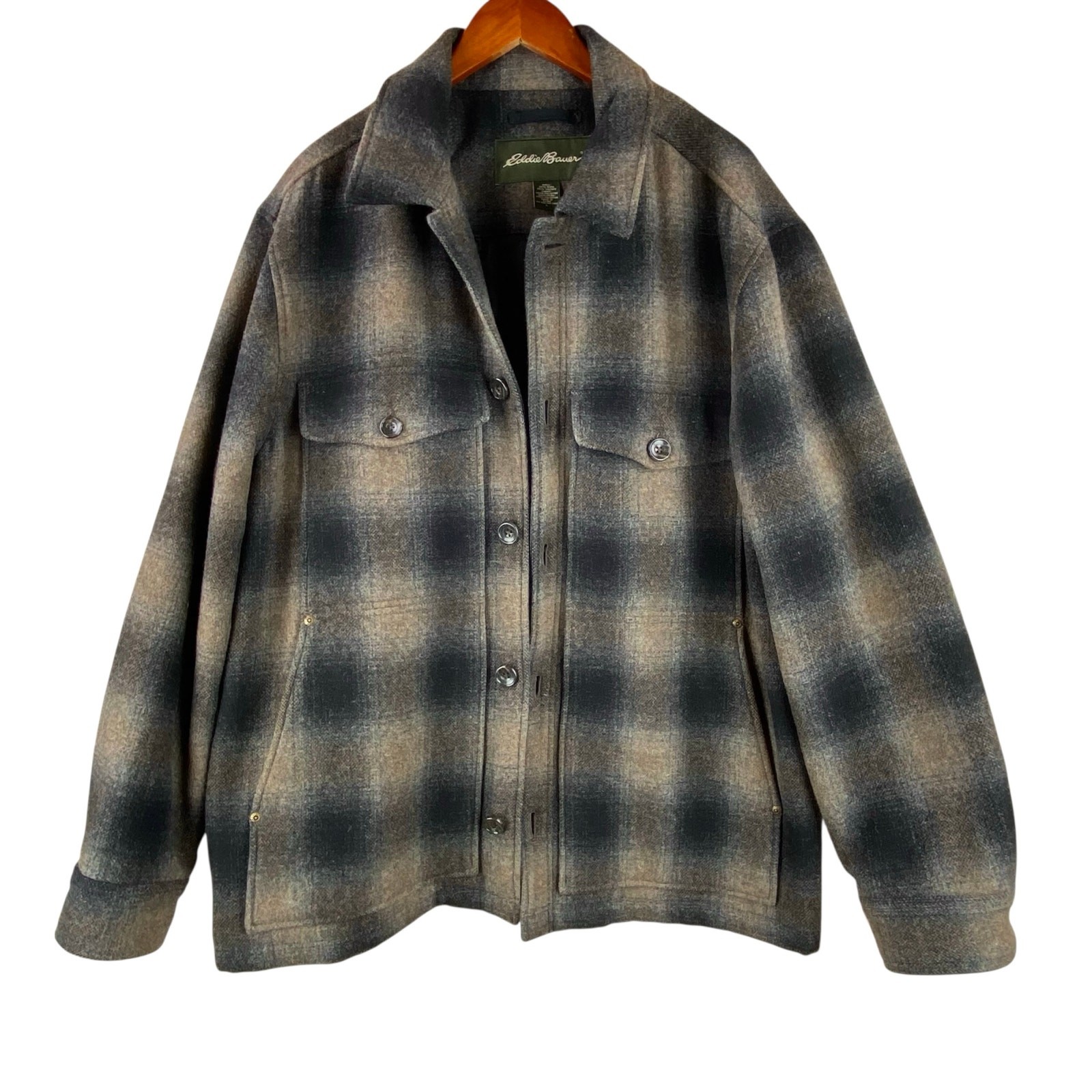 Eddie Bauer Wool Plaid Jacket Size L Quilted Lining Barn Chore New Without Tag