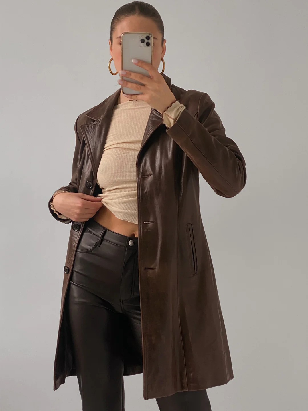 Premium Handmade Brown Genuine Leather Coat Women’s Modern Streetwear XS to 2XL