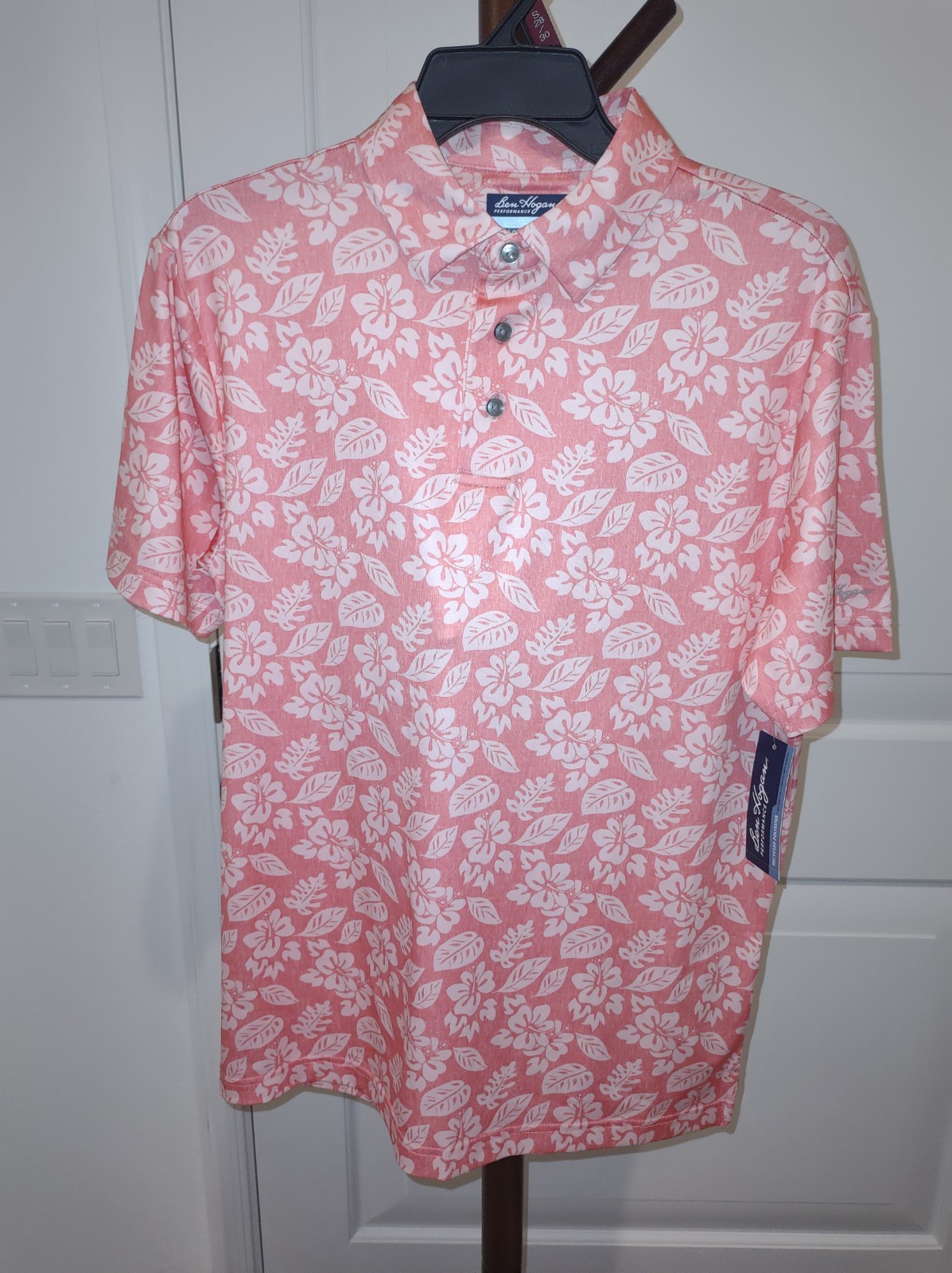 Ben Hogan Men’s Performance Golf Polo Shirt Flamingo Plume Print Size S