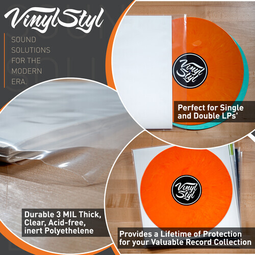 Vinyl Styl® 12 Inch Outer Record Sleeves – Resealable Flap – 50 Count (Clear) [N