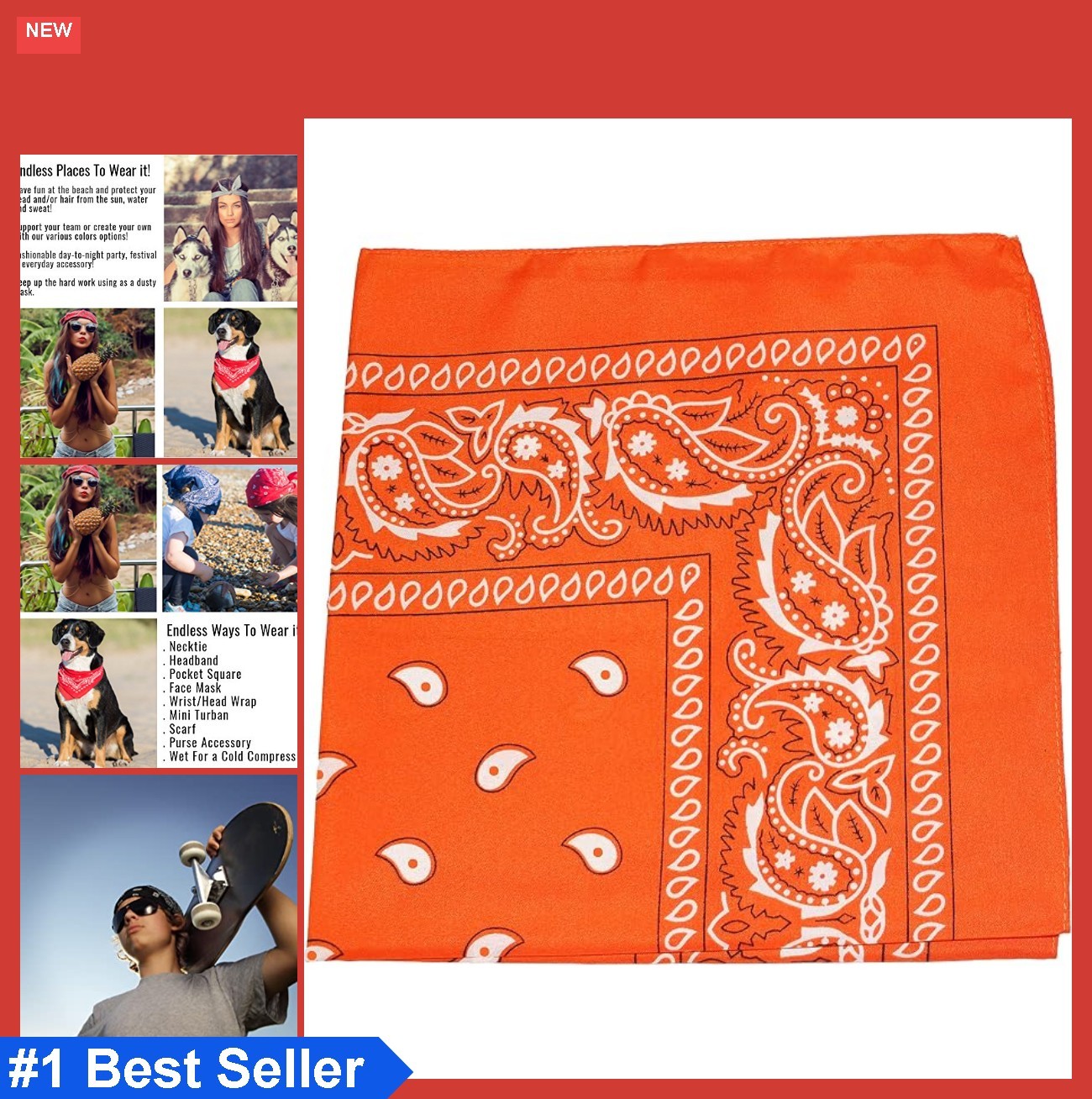 Pack of 6 Paisley Cotton Bandanas Headwraps 22 Inches Hat Neck Face Scarf