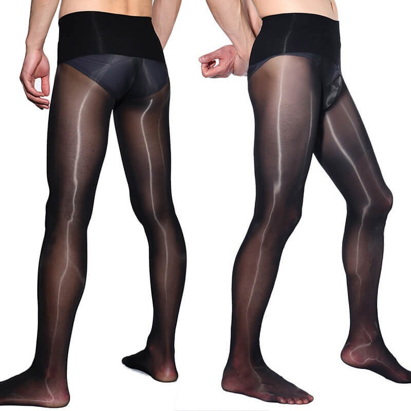 Men Oil Shiny Seamless Pantyhose Stockings Silicone Sheath Sleeve Massage Tights