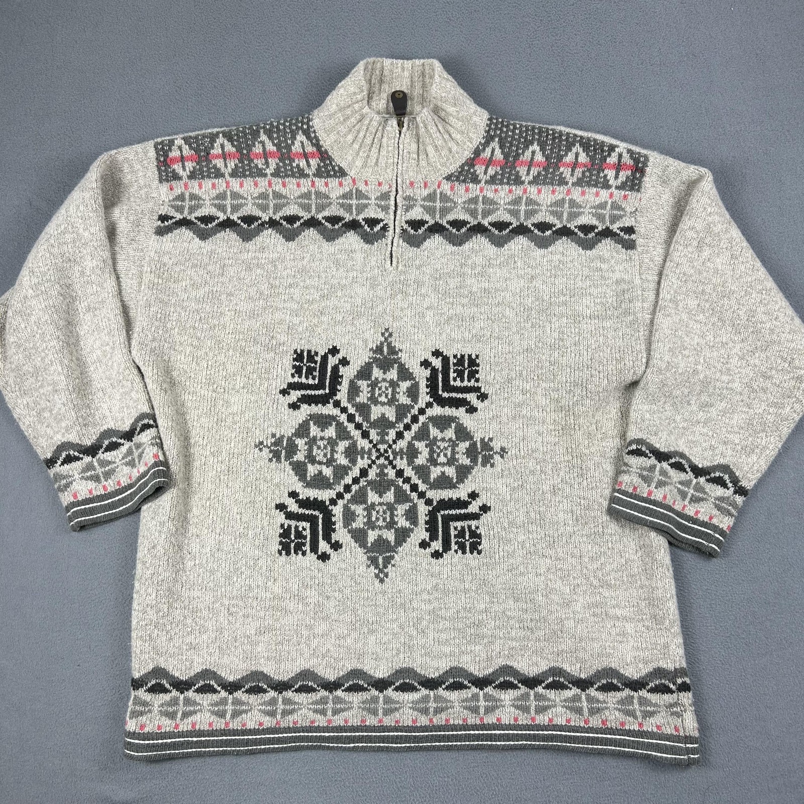 Sigrid Olsen Sport Sweater Womens Large Gray Wool Angora Nordic Quarter Zip