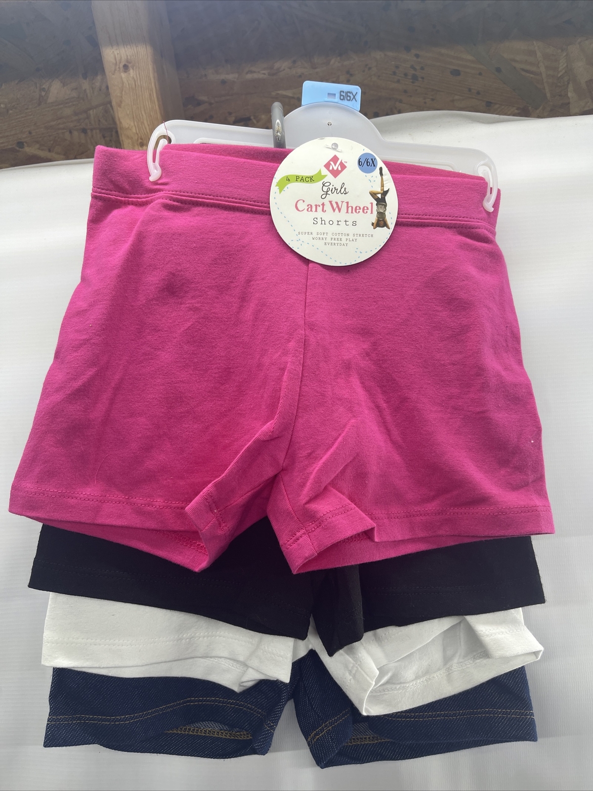 Member’s Mark 4 Pack of Girls Cart Wheel Shorts Size 6/6X Solid Cotton Stretch