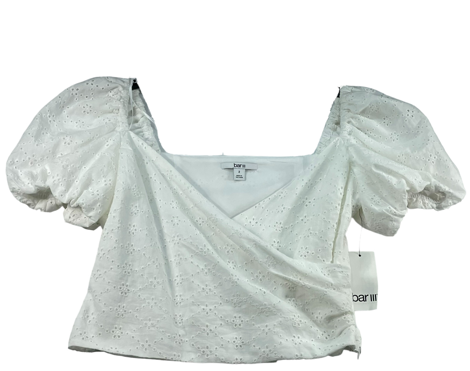 Bar III Crop Top Womens size 2 White Crossover Vneck Festival Top New
