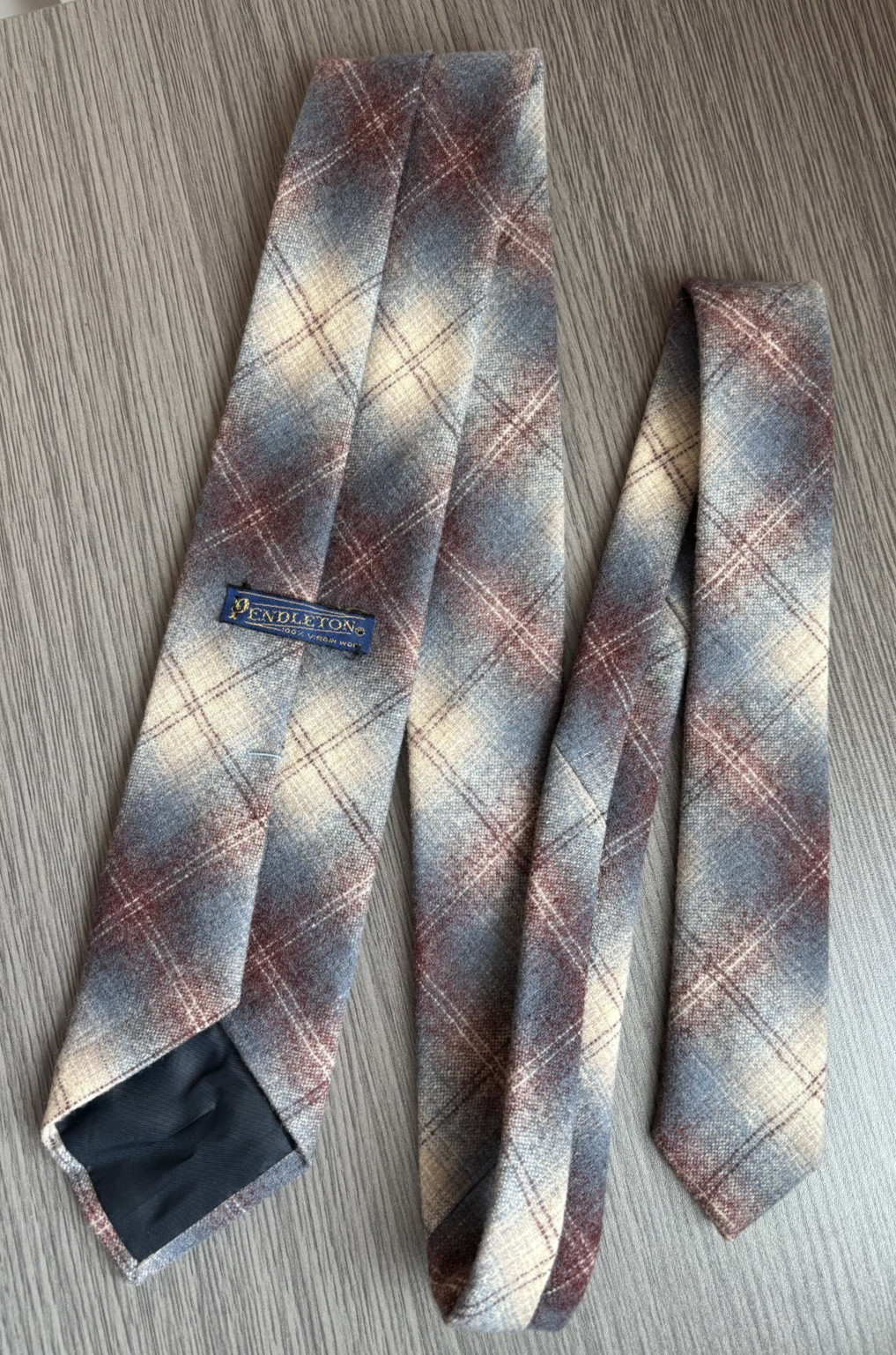 Pendleton Neck Tie Virgin Wool Plaid Checks 55in x 3-1/8in Blue Maroon Beige