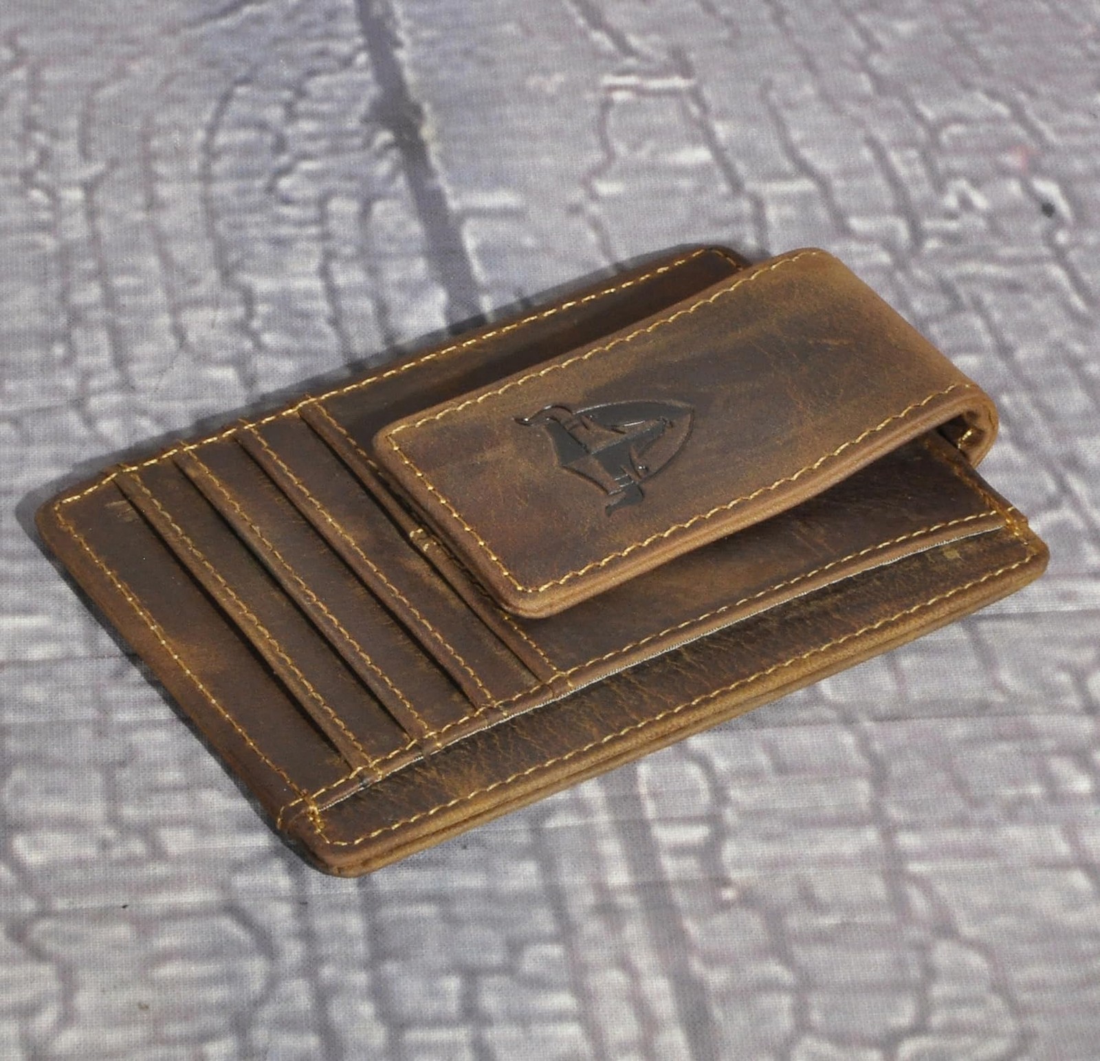 RFID Genuine Leather Slim Money Clip Wallet – Front Pocket Card Holder – Brown