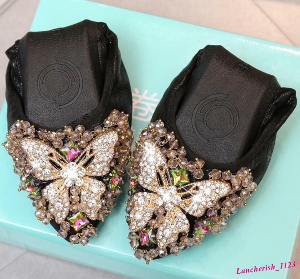 Rhinestone Butterfly Women’s Pointy Toe Shoes Slip On Loafers Flats Formal Chic