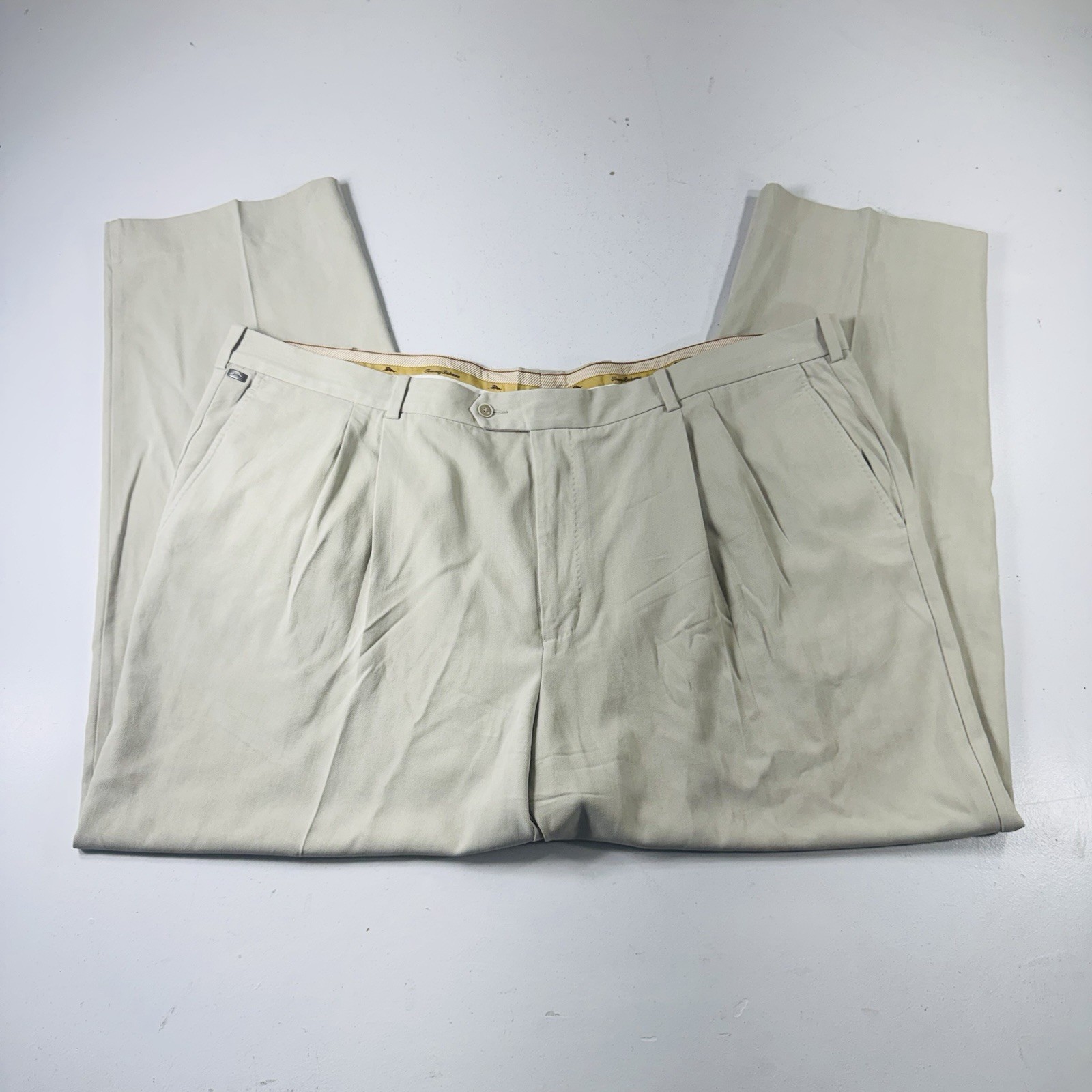 Tommy Bahama Silk Chino Pants Beige Pleated Men’s Size 48×32