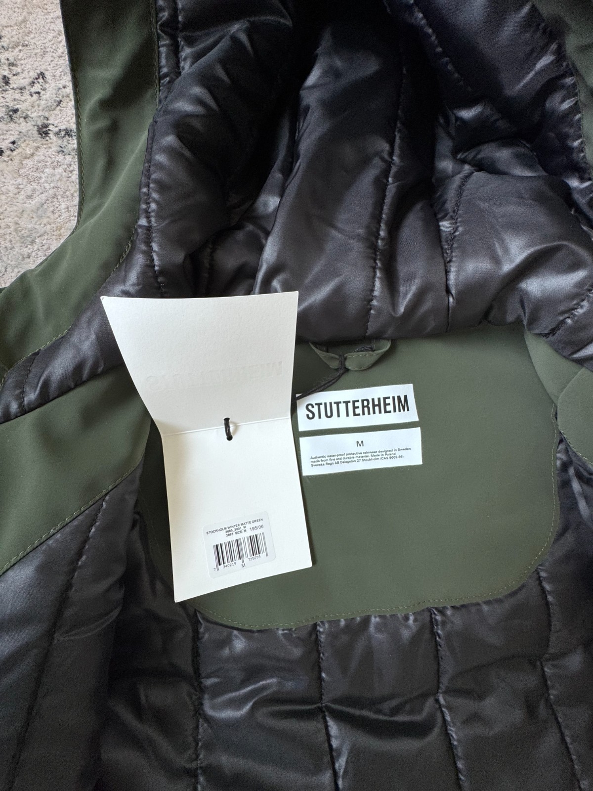 Stutterheim Stockholm Men’s Matte Winter Green Coat New With Tags
