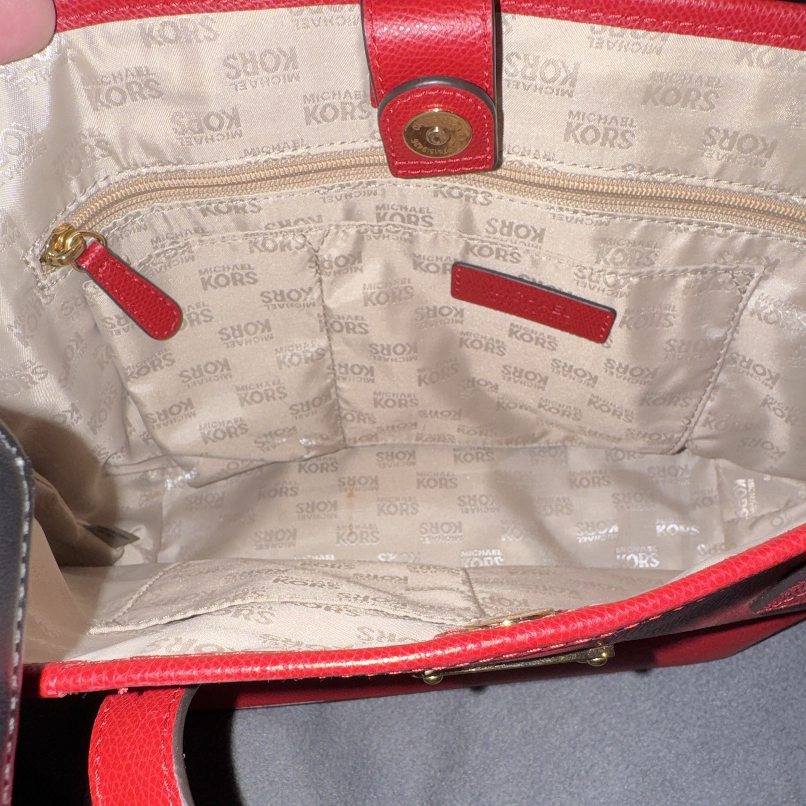 Michael Kors Bag Jet Set Red Saffiano Leather Tote Shoulder Handbag 15×9