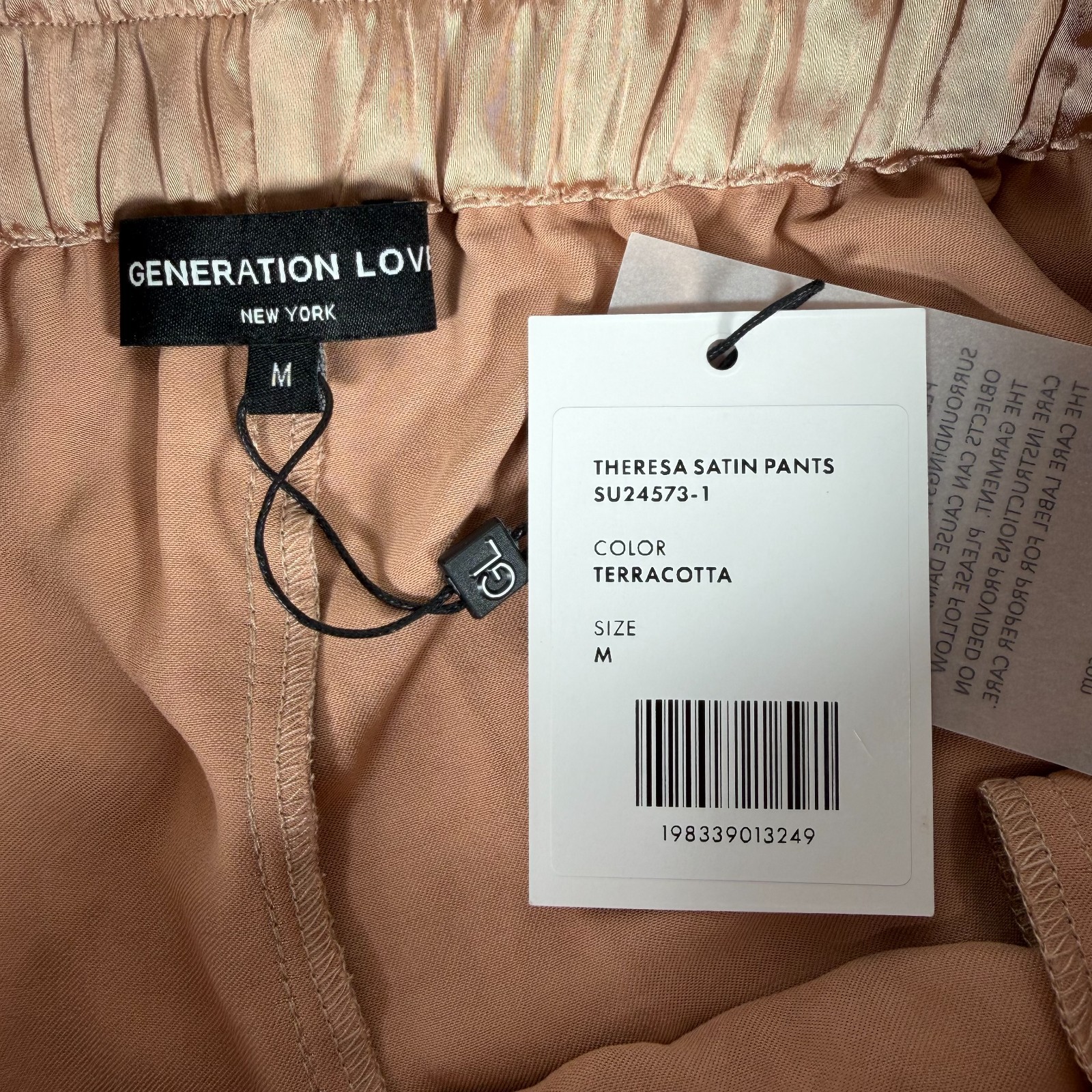 Generation Love Womens Terracotta Elastic Waist Theresa Satin Pants Size M NWT