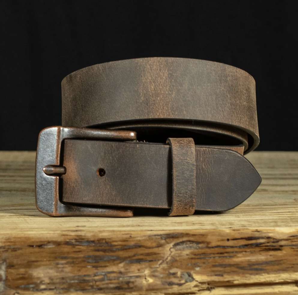 Mens Full Grain Leather Belt, 1.5 Inches Wide, Crazy Horse Finish, Made in USA