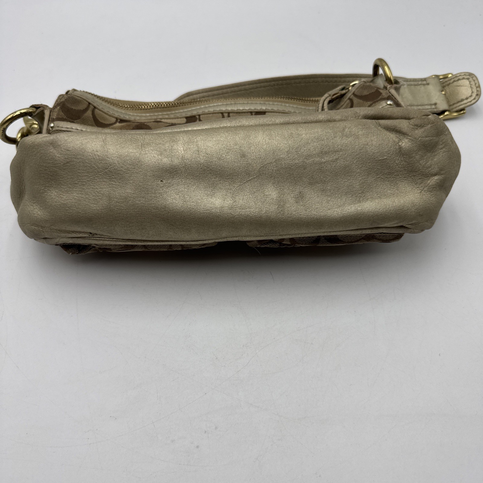 Coach Legacy Double Turnlock Tan Signature C Bag Metallic Gold Y2K # F12869